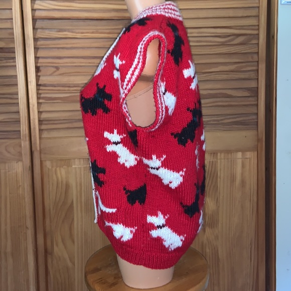 Scotties and Westies vintage sweater red wool handmade Uruguay red black white M - Picture 2 of 8